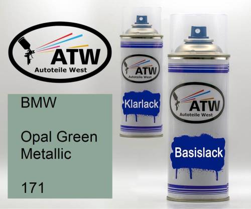 BMW, Opal Green Metallic, 171: 400ml Sprühdose + 400ml Klarlack - Set, von ATW Autoteile West.